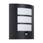 Eglo Luce Da Parete City Acciaio Nero | IP44 - Adatto per 1x E27 - Sensore Di Movimento