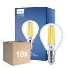 Confezione Multipack 10x Philips Master Value LED Lustre E14 Sferica Filamento Chiara 3.4W 470lm - 927 Bianco Molto Caldo | Miglior resa cromatica - Dimmerabile - Sostitutiva 40W